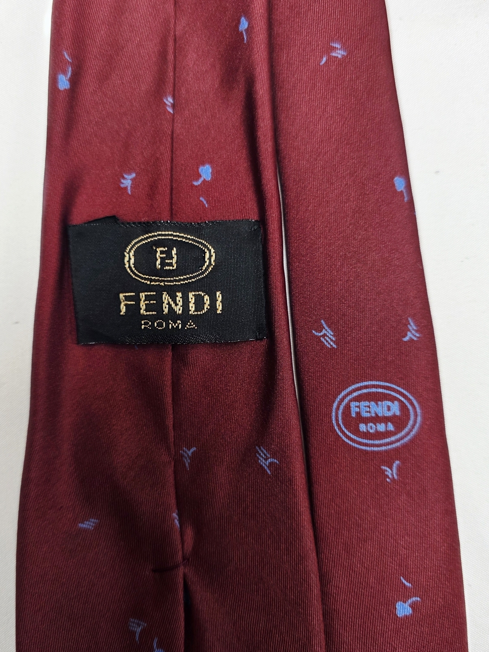 Fendi Roma Men's Burgundy Silk Tie with Blue Accent